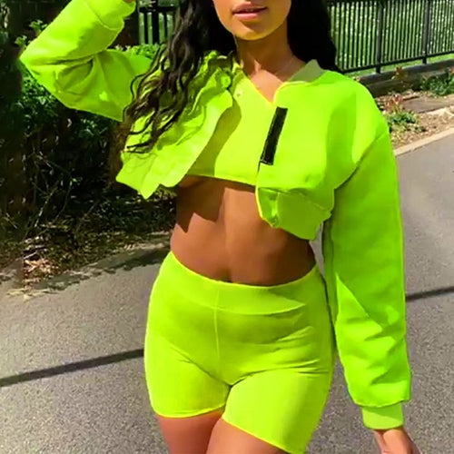 Neon streetwear velcro bomber jacket Women autumn solid