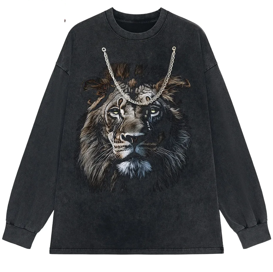 Hip Hop Men's T-Shirt With Lion head Print casual Tshirt Unisex Tops Tee