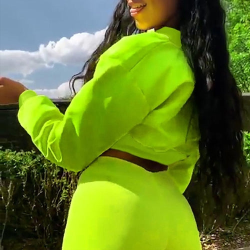 Neon streetwear velcro bomber jacket Women autumn solid