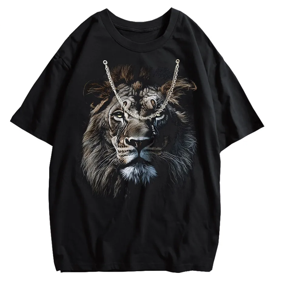 Hip Hop Men's T-Shirt With Lion head Print casual Tshirt Unisex Tops Tee