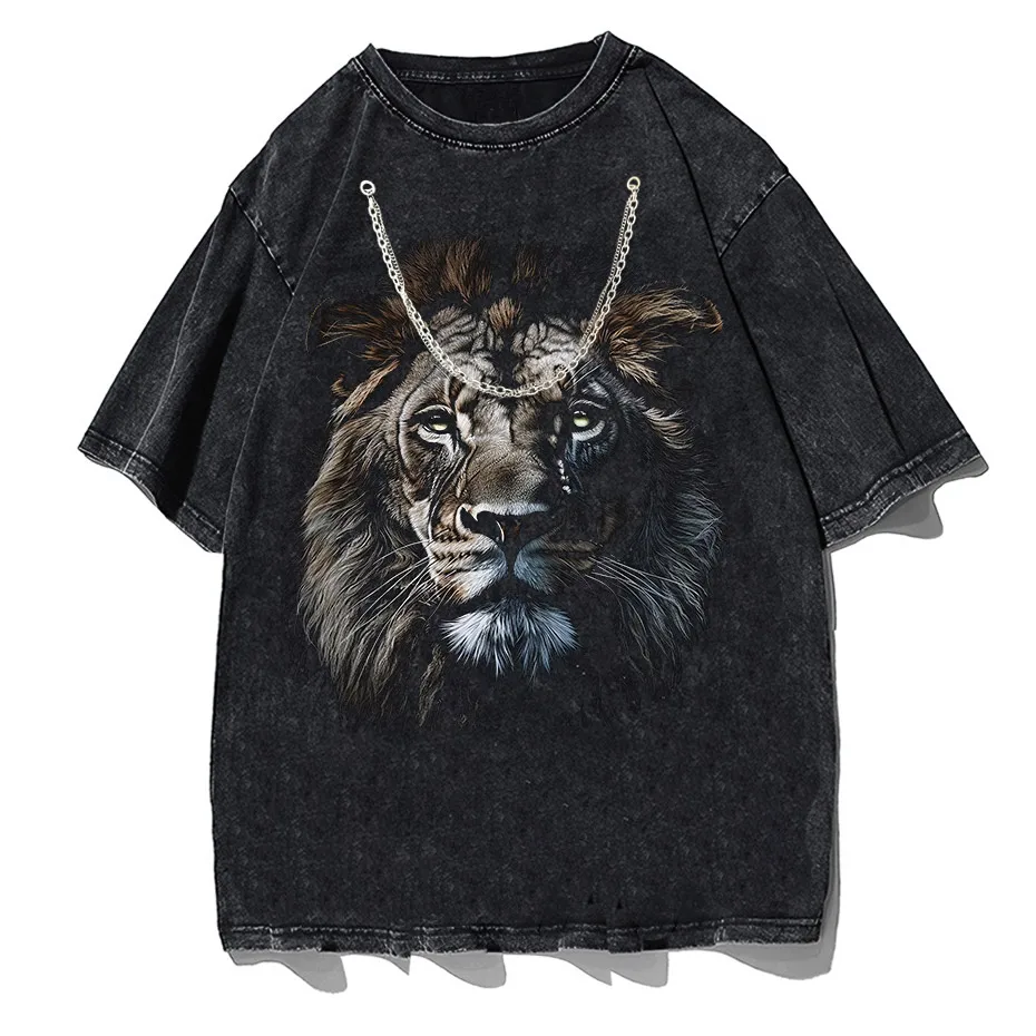 Hip Hop Men's T-Shirt With Lion head Print casual Tshirt Unisex Tops Tee