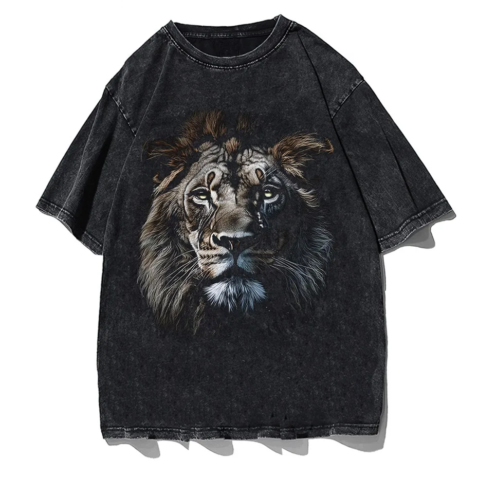Hip Hop Men's T-Shirt With Lion head Print casual Tshirt Unisex Tops Tee