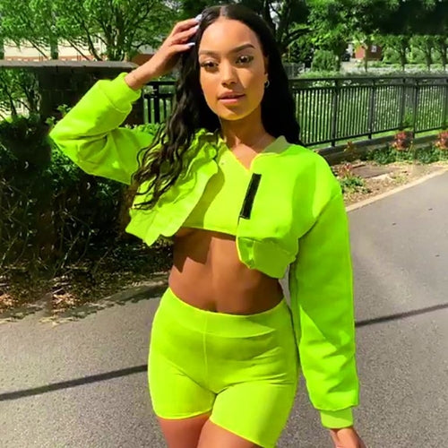 Neon streetwear velcro bomber jacket Women autumn solid