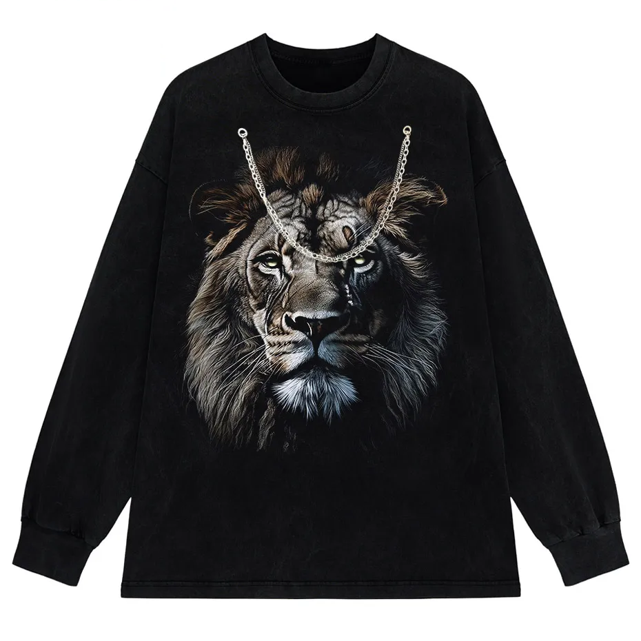 Hip Hop Men's T-Shirt With Lion head Print casual Tshirt Unisex Tops Tee