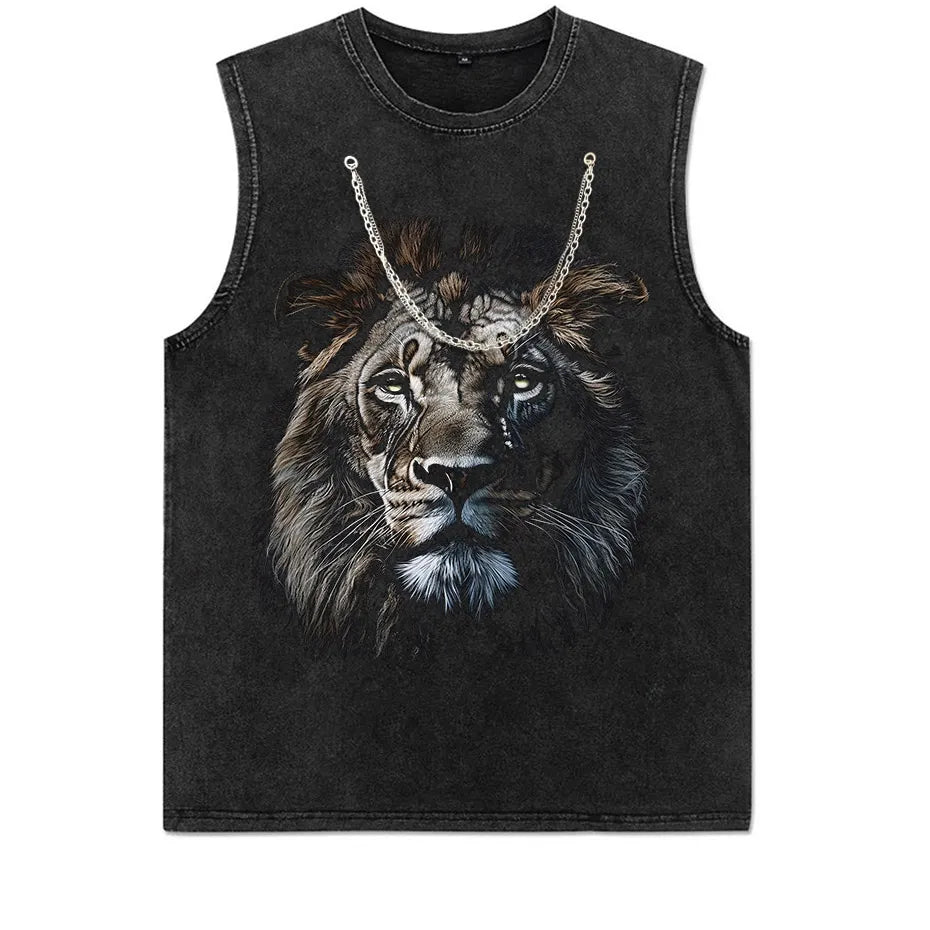 Hip Hop Men's T-Shirt With Lion head Print casual Tshirt Unisex Tops Tee