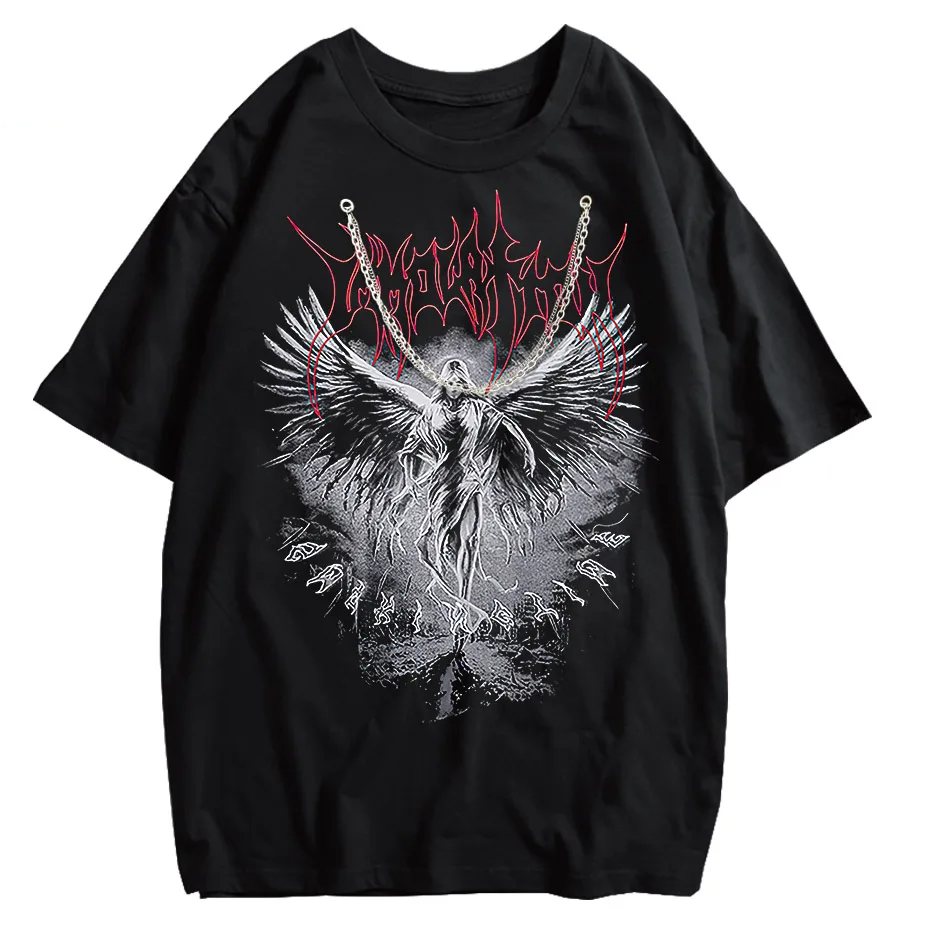 Y2k Gothic Punk Style Men T Shirt Clothes Harajuku Oversized T-shirt Top Tee High Street Hipster Summer Streetwear Anime Clothes