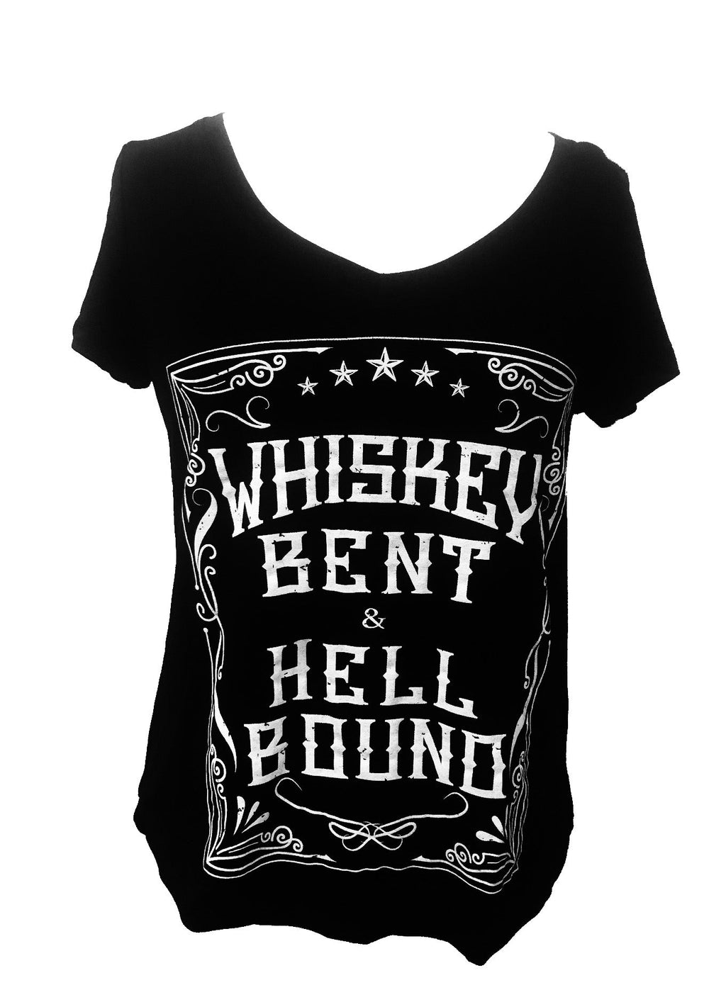 WHISKEY BENT AND HELL BOUND SHORT SLEEVE V NECK TOP